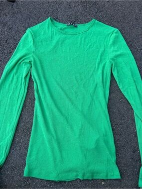 Zara Bright Green Long Sleeve Crewneck Top
